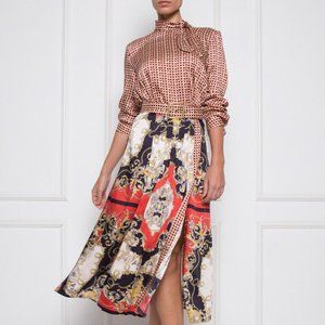 Zara Beige Ecru Red Printed Blouse with Bow